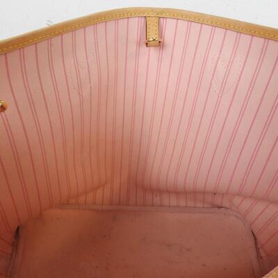 Replica Purse Tote Bag Inspired by LV Neverfull Bag Checkered Print, Pink Stripe