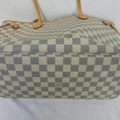 Replica Purse Tote Bag Inspired by LV Neverfull Bag Checkered Print, Pink Stripe