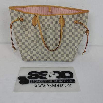 Replica Purse Tote Bag Inspired by LV Neverfull Bag Checkered Print, Pink Stripe