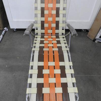 Metal Folding Lounge Chair, Tan/Orange/Brown. New Old Stock? Vintage?