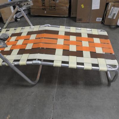Metal Folding Lounge Chair, Tan/Orange/Brown. New Old Stock? Vintage?