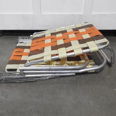 Metal Folding Lounge Chair, Tan/Orange/Brown. New Old Stock? Vintage?