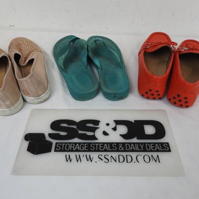 3 Pairs Women's Shoes size 8.5. Blush Pink ICS, Turquoise Coach, Orange/Red RL