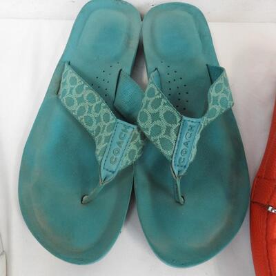 3 Pairs Women's Shoes size 8.5. Blush Pink ICS, Turquoise Coach, Orange/Red RL