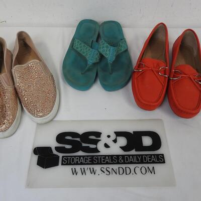 3 Pairs Women's Shoes size 8.5. Blush Pink ICS, Turquoise Coach, Orange/Red RL