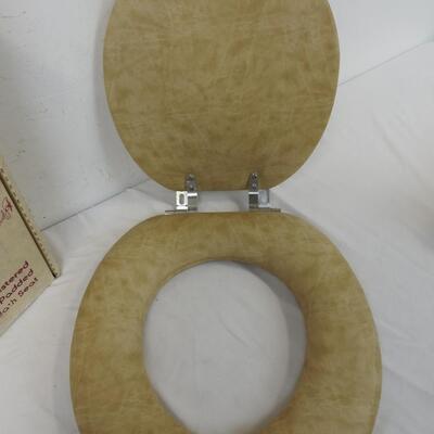 Cloud Soft Padded Toilet Seat, Tan, Embroidered Butterfly/Flowers. New Old Stock