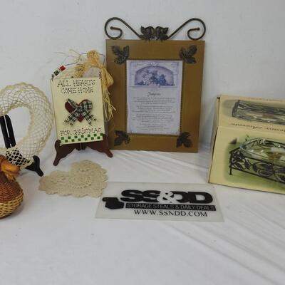 8 pc Home Decor: 2 picture holders, Candle Gift Set, Basket, Footprints Frame