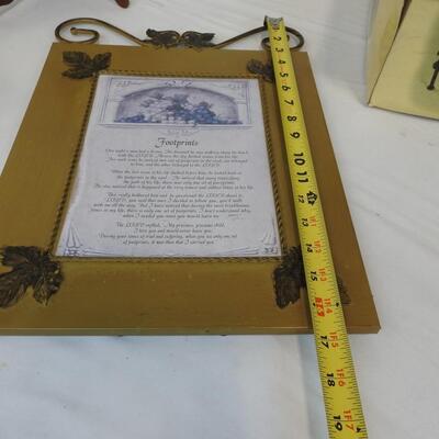 8 pc Home Decor: 2 picture holders, Candle Gift Set, Basket, Footprints Frame