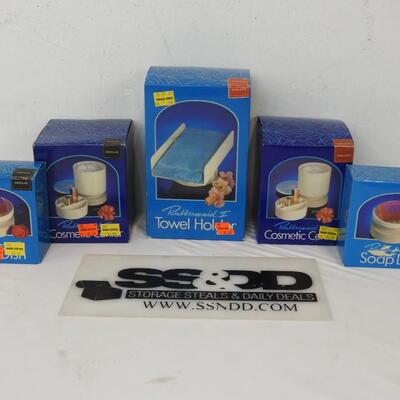 5 Pc Bathroom Lot: Vintage Towel, Soap Holder and Cosmetic Center