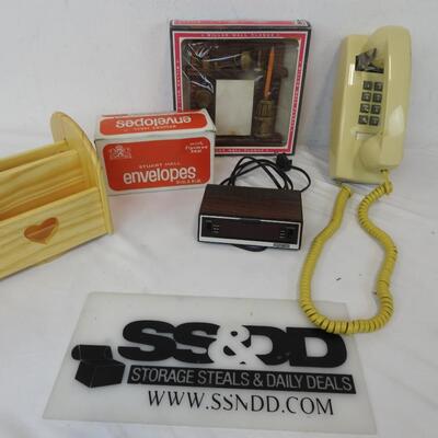 6 pc Office Organizing :Vintage Phone, Wooden Swivel Holders, memo plaque, etc