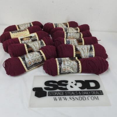 10 Skeins of Yarn: Partially used.  4-Ply Worsted Weight, Color Rose Wine