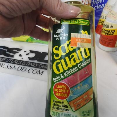 13 pc Cleaning products for home and cars, Brake fluid, gas dyer and antifreeze.