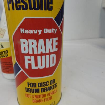 13 pc Cleaning products for home and cars, Brake fluid, gas dyer and antifreeze.