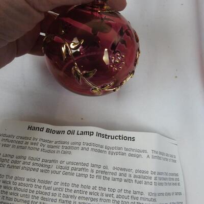 13 pc Christmas Lot: Placemats, garland, brass bells, angel, hand blown oil lamp
