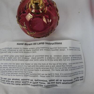 13 pc Christmas Lot: Placemats, garland, brass bells, angel, hand blown oil lamp