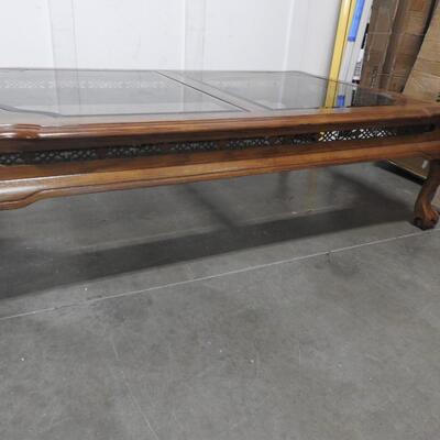 Wooden Coffee Table, Glass Top Inset, 35" x 56", Good Condition