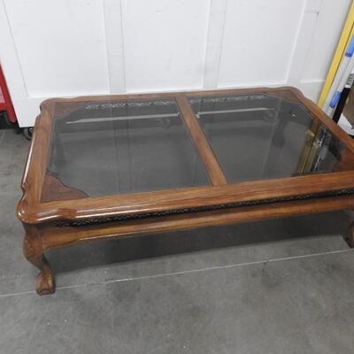Wooden Coffee Table, Glass Top Inset, 35" x 56", Good Condition