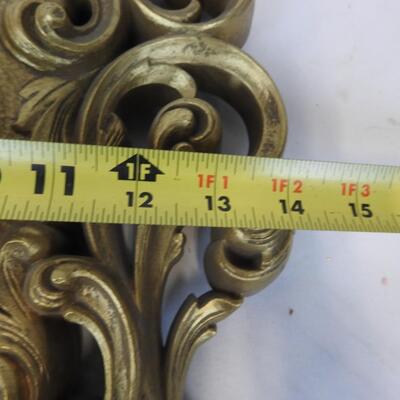 4 pc Decor Lot: Hanging Mirror with Sconces, Hanging Strip Design, wood & fabric