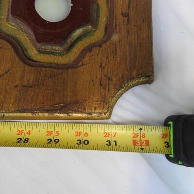 4 pc Decor Lot: Hanging Mirror with Sconces, Hanging Strip Design, wood & fabric