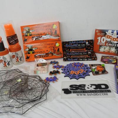 21+ pc Halloween Decor: Lights, Spiderwebs, Candles, etc