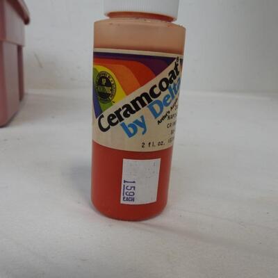 Art Lot: Pink Caddy Full of Art Supplies, Brushes, Paint, Sanding Block