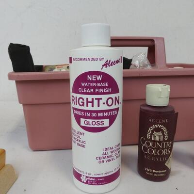 Art Lot: Pink Caddy Full of Art Supplies, Brushes, Paint, Sanding Block