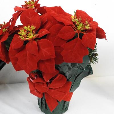 3 Faux Flower Bouquets in Green Wrapped Planters