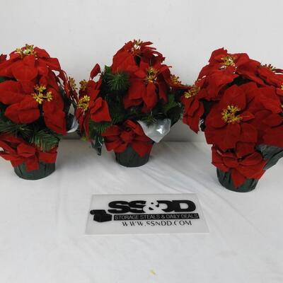 3 Faux Flower Bouquets in Green Wrapped Planters