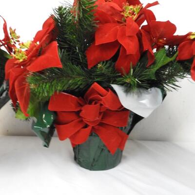 3 Faux Flower Bouquets in Green Wrapped Planters