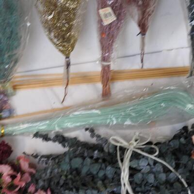 Craft Lot: 8 3ft Dowels, various types of filler and artificial flowers