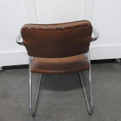 Chair with Metal Frame, Brown Color with Slight Pad in Seat
