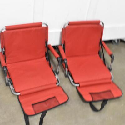 2 Red Football/Baseball Stadium Chairs, Foldable with Carrying Straps