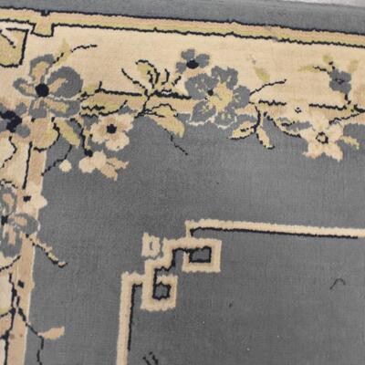 Gray Floral Rug with Yellow Trim 68 Inch  x 48 Inch - Good Condition