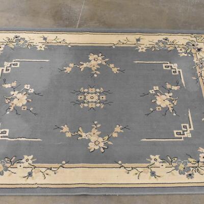 Gray Floral Rug with Yellow Trim 68 Inch  x 48 Inch - Good Condition