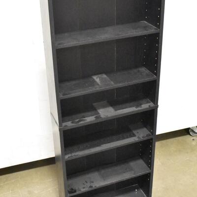 Black Wood Bookshelf, 6 Shelving Compartments
