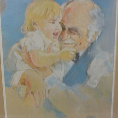 Grandfather and his Grandson Art Piece, Roger Conley, Back of Frame Damaged