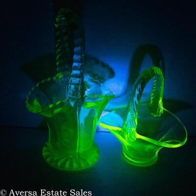 PAIR OF VASELINE (aka Uranium)  GLASS BASKETS