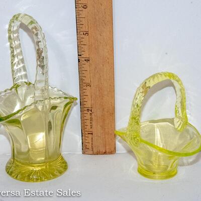 PAIR OF VASELINE (aka Uranium)  GLASS BASKETS