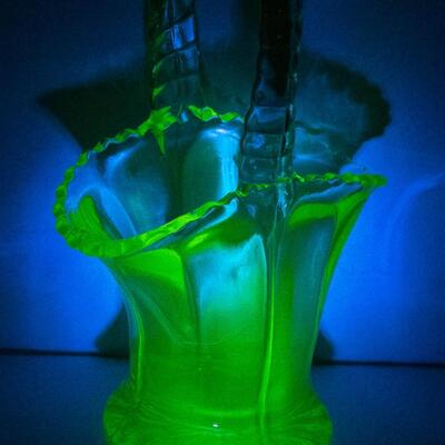 PAIR OF VASELINE (aka Uranium)  GLASS BASKETS
