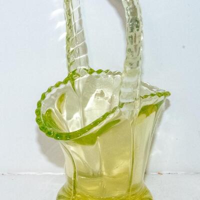 PAIR OF VASELINE (aka Uranium)  GLASS BASKETS