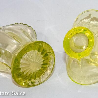PAIR OF VASELINE (aka Uranium)  GLASS BASKETS