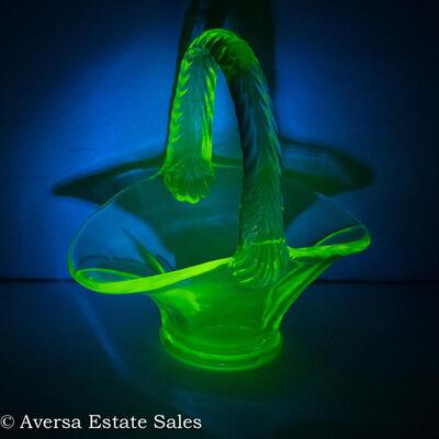 PAIR OF VASELINE (aka Uranium)  GLASS BASKETS