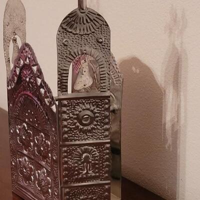 Lot 70: Vintage Mexican Punched Tin Folk Art Church Mission Candleholder