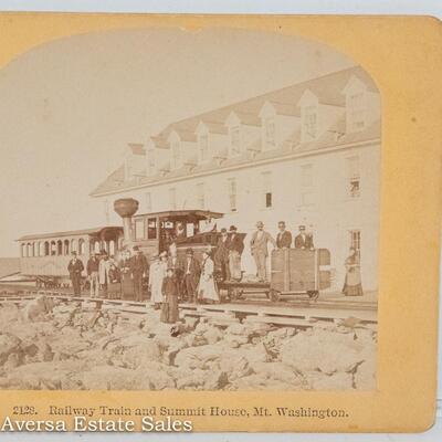STEREOVIEW - TRAIN at SUMMIT HOUSE Mt WASHINGTON
