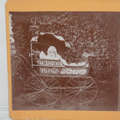STEREOVIEW - EARLY 1900s BABY BUGGY and BABY!!