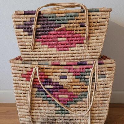 Lot 83: Vintage Mexican Nesting Straw Picnic Baskets