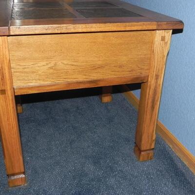 LOT 43 TWO MATCHING OAK AND SLATE END TABLE