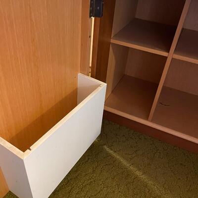 LOT 810. VINTAGE DANISH MODERN TEAK ROLLTOP PULL OUT DESK CABINET