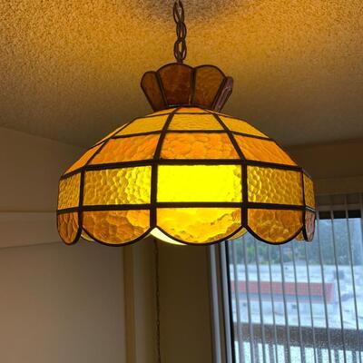 LOT 814 VINTAGE LEADED STAINED GLASS SWAG LAMP