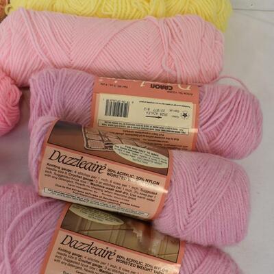 13 Skeins of Yarn, Pink, Blue, Green, Yellow, Peach